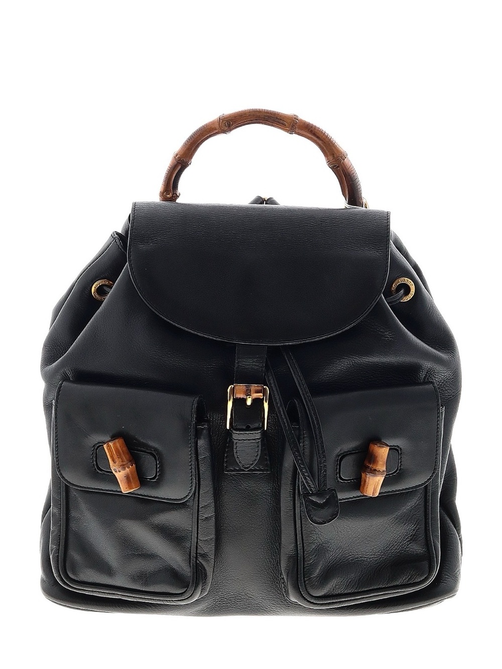 Gucci Black Leather Bamboo-Handle Backpack